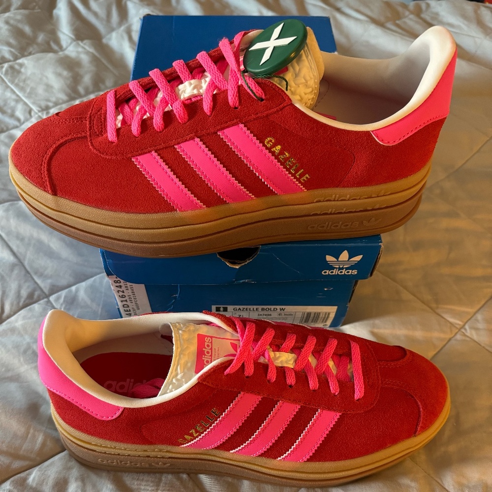 adidas Gazelle Bold Collegiate Red Lucid Pink Women’s size 9